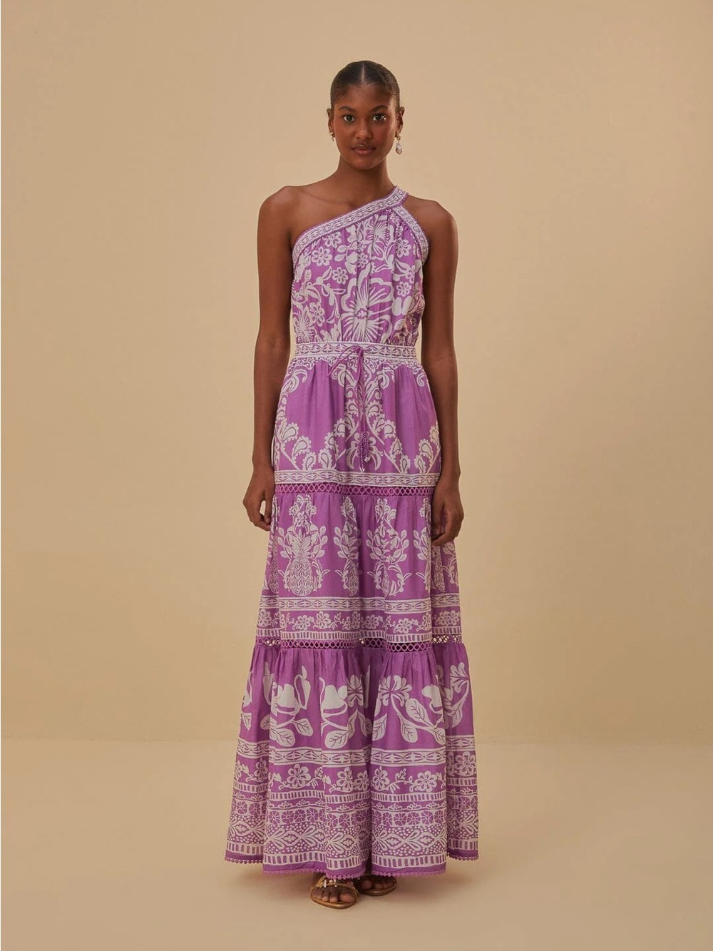 NWT Farm Rio Anthropologie Lavender One-Shoulder Floral Maxi Dress